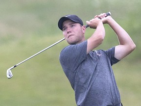 Crawford McKinley, 22, hits a fairway shot on the during a practice round for the Ontario Men's Amateur Championships at Ambassador Golf Club, Monday, July 10, 2017.