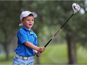 Mason Garant, 5, on the Roseland Golf and Curling Club's Par 3 "Shortie" course, July 21, 2017, the day after he hit a 95-yard ace on the 9th hole.