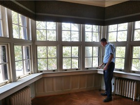 Tom Graziano, City of Windsor senior manager of facilities, checks out some windows at the Willistead Manor on Monday, July 31, 2017. A major renovation of project is planned that includes the restoration of 190 windows in the Manor and 49 windows in the nearby Coach House.