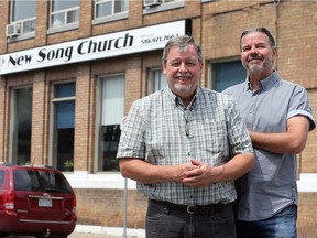 Rodger Fordham, left, co-ordinator Feeding Windsor, and Pastor Kevin Rogers of New Song Church on Drouillard Road Wednesday August 9, 2017. Feeding Windsor has received a $30,000 donation to start Windsor's first pet food bank.