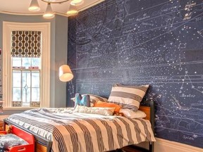 This undated photo provided by Houzz.com shows how an accent wall can highlight a kid&#039;s personal interests and help them connect to the design of their space. (Houzz.com via AP)