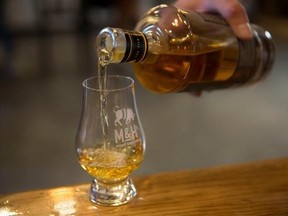 In this Thursday, Aug. 10, 2017 photo, whiskey is poured at the &#039;Milk and Honey&#039; whiskey distillery in Tel Aviv, Israel. Israel has been known as the land of milk and honey since Biblical times. But could it become known as the land of single malt whiskey? One appropriately named distillery is trying to turn Israel into a whiskey powerhouse. (AP/Sebastian Scheiner)