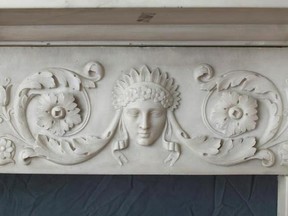 This undated photo provided by interior designer Heidi Pribell shows a detail of the mantlepiece lintel with a carved with classical goddesses. When Pribell spotted a dust-covered mantelpiece in the basement of a client&#039;s newly purchased home, it was the start of a long relationship. (Jeffery Dodge Rogers/Heidi Pribell via AP)