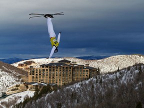 (file) Travis Gerrits of Canada competes during qualifying for the Mens Aerials at the FIS Freestyle Ski World Cup Aerial Competition at Deer Valley on January 10, 2014 in Park City, Utah.