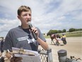 Nathan Bain, 15, announces and commentates at the Leamington Raceway on Sunday, August 13, 2017.
