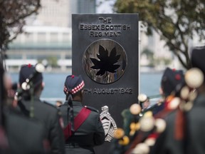 A remembrance ceremony marking the 75th anniversary of the Dieppe Raid is held at Dieppe Park in downtown Windsor on Aug. 19, 2017.