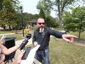 Essex town councillor Randy Voakes holds a press conferece outside the Essex Municipal Building in Essex, Ontario on August 31, 2017.
