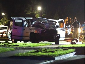 The wreckage of a Dodge Ram pickup truck that crashed on Monty Street in LaSalle during the afternoon of Aug. 10, 2017.