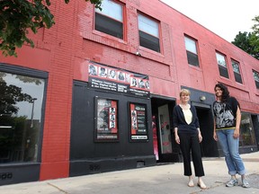 The former Knights of Columbus building in the 700 block of Ouellette Avenue received heritage designation. In 2013 a group launched a $1-million fundraising effort to convert the facility into a film and arts centre. Amanda Gellman, left, an investor in the building and member of the Windsor Centre for Film, Digital Media and Creative Arts board stands in front of the building with fellow board member Jessica Cook.