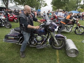 Bikers compete at Bob's Biker Games during the Hogs for Hospice at Leamington's Seacliff Park, Sunday, August 6, 2017.