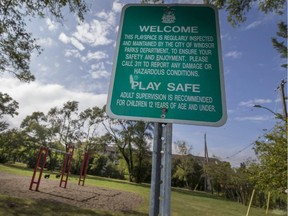 A sign ensuring regular inspection by the City of Windsor is pictured at the entrance to Mark Park in South Windsor on Aug. 17, 2017.
