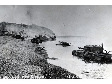 This was the tragic day on which the Canadain 2nd Division was decimated on the french coast resort. Abandoned tanks were signs of the heavy toll exacted by strongly entrenched German forces. The Essex Scottish Regiment, with a preponderance of Windsor area men was all but eliminated in the nine-hour battle.