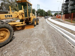 A roundabout where University Avenue and Riverside Drive merge with Sandwich Street in Windsor's west end is under construction on Sept. 1, 2017.