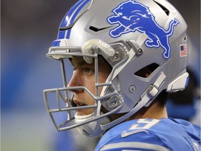 Matthew Stafford of the Detroit Lions looks on from the sidelines while playing the New England Patriots during a preseason game at Ford Field on Aug. 25, 2017 in Detroit, Michigan.