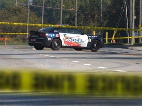 An Amherstburg police cruiser in a taped-off area on Sandwich Street after a shooting on the morning of Sept. 15, 2017.