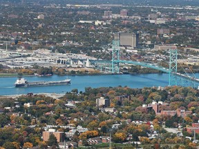 (file) The Ambassador Bridge is shown on Oct. 19, 2016 along the Detroit River in Windsor, ON.