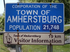 Town of Amherstburg sign at the corner of Howard Avenue and County Road 8.