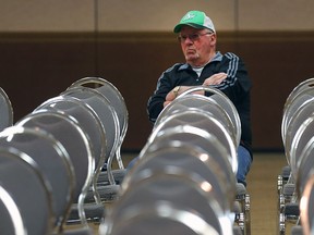 A man listens to an information session hosted by the Ontario Ministry of Municipal Affairs on Sept. 28, 2017, regarding the recent area flooding. Just a handful of residents attended the first of two sessions at the Caboto Club.