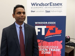 Rakesh Naidu, chief operations officer with the WindsorEssex Economic Development Corporation, speaks during an Economic Development Corporation information session to help individuals/organizations better understand the Windsor-Essex Foreign Trade Zone programs and their benefits.