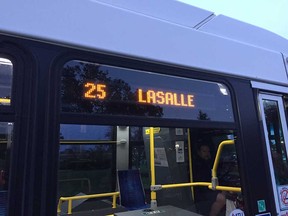 A Transit Windsor bus about to embark on the new LaSalle 25 route on the morning of Sept. 5, 2017. Transit service has begun between the City of Windsor and the Town of LaSalle.