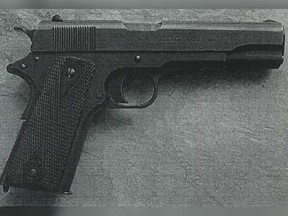 A photo of the replica handgun that was displayed in an altercation involving two Windsor men at a bar in Sarnia on Sept. 23, 2017.