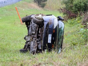 One person was transported to hospital by Windsor-Essex EMS paramedics with non-life-threatening injuries on Tuesday, Sept. 19, 2017, following a rollover on the Concession 9 near Highway 401 in Tecumseh. Ontario Provincial Police are investigating the crash.
