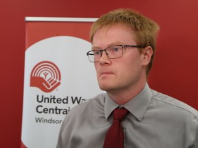 Frazier Fathers, manager of community impact and learning at United Way/Centraide Windsor- Essex County, speaks during a news conference in Windsor on Sept. 13, 2017.