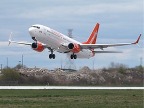 A Sunwing Vacation jet takes off at Windsor airport on April 21, 2017.