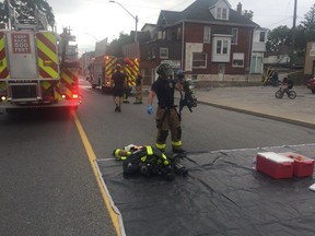 Windsor firefighters battled an intentionally set garage fire Saturday in the 400 bock of Wyandotte Street West.