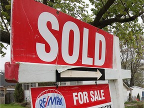 A sold sign is shown at a home on Westminster Boulevard in Windsor on May 5, 2015.