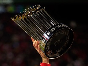 The World Series trophy is seen following Game Six of the 2013 World Series at Fenway Park on October 30, 2013 in Boston, Massachusetts.