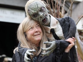 It's not surprising Halloween is Jennifer Chaulk's favourite time of the year. Chaulk, who lives in the 500 block of Pine Street, was busy on Oct. 30, 2017, adding a few pieces to her frontyard display which will be manned by two living creatures on Halloween night. The weather forecast for Tuesday evening calls for cloudy and cool with a 40 per cent chance of rain.