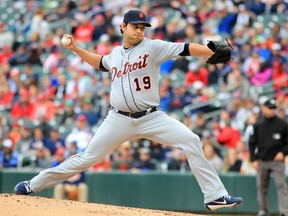 Anibal Sanchez of the Detroit Tigers pitches against the Minnesota Twins in the first inning during their baseball game on Oct. 1, 2017, at Target Field in Minneapolis, Minnesota.