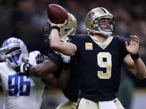 New Orleans Saints quarterback Drew Brees is pictured in a file photo.

NEW ORLEANS, LA - OCTOBER 15: Drew Brees #9 of the New Orleans Saints throws the ball during the second half of a game against the Detroit Lions at the Mercedes-Benz Superdome on October 15, 2017 in New Orleans, Louisiana.  (Photo by Jonathan Bachman/Getty Images) ORG XMIT: 700070677
Jonathan Bachman, Getty Images