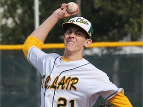 OCAA gold medal game
Seth Chauvin, of St. Clair College, delivers a pitch during the OCAA gold-medal game on Saturday,. Chauvin pitched a shutout and St. Clair beat Humber 1-0 at Lacasse Park. (DAN JANISSE/The Windsor Star)
Dan Janisse