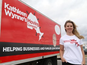 Christine Van Geyn, Ontario director of the Canadian Taxpayers Federation, made a stop in Sudbury on Oct. 5, 2017 with the Kathleen Wynne Moving Company  truck.  The satirical tour stopped in Windsor Oct. 12.