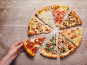 Pizzas come in many sizes and flavours.