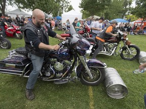 Bikers compete at Bob's Biker Games during the Hogs for Hospice at Leamington's Seacliff Park, Aug. 6, 2017.