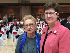 Bertha Onuch, left, and Mary K. Ruszczak attend a gala at the Caboto Club celebrating celebrating the centennial anniversary of Windsor's Holy Trinity Roman Catholic Parish.