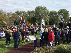 Striking faculty members rally on the St. Clair College campus on Oct. 27, 2017.