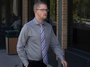 Jamie Redekop of Leamington walks to the Superior Court of Justice on Oct. 16, 2017, for his sentencing on a charge of impaired driving. Robert Wallingford, 55, died after being struck by a car driven by Redekop in January 2015.