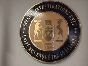 The emblem of Ontario's Special Investigations Unit at their headquarters in Mississauga in September 2013.
