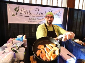 Rob Myers, owner of Little Foot Foods, shows off his stpre's offerings on Oct. 18, 2017, during the Small Biz Expo held at the Caboto Club in Windsor.