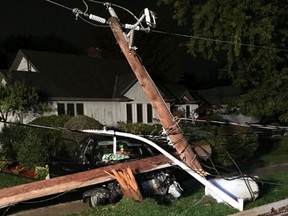 One person was injured when a car crashed into a pole on St. Pierre Street in Tecumseh around 1 a.m. Oct. 28, 2017.
