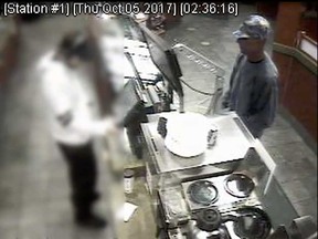 A security camera image of the robbery that took place at the Tim Hortons at 1501 Lauzon Rd. early Oct. 5, 2017.