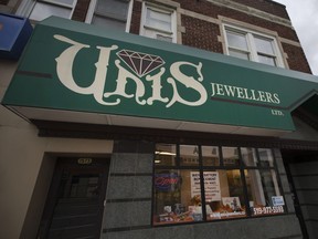 The storefront of Unis Jewellers Ltd., is seen at 1569 Tecumseh Rd. E., on Oct. 24, 2017.