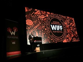 Vincent Georgie speaks from the stage at the Chrysler Theatre on the opening night of the Windsor International Film Festival on Oct. 30, 2017.
