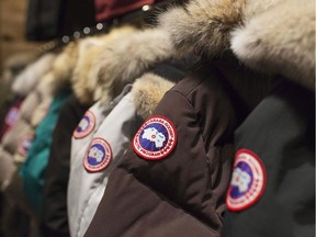 Jackets are on display at the Canada Goose Inc. showroom in Toronto on Nov. 28, 2013.