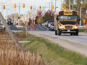A school bus travels southbound on Manning Road near County Road 22 on Nov. 6, 2017.