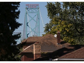 The Ambassador Bridge is shown above homes in Windsor's Sandwich neighbourhood.